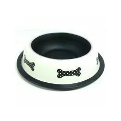 Castron Castron de hrănire din metal cu margine de cauciuc