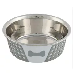 Castron Trixie cu capac metalic din silicon alb/gri alb/gri