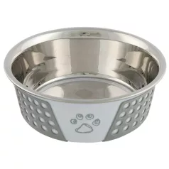 Castron Trixie cu capac metalic din silicon alb/gri alb/gri