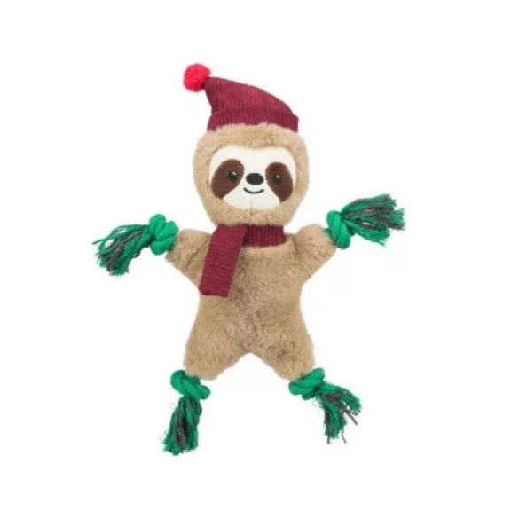 Trixie Xmas Sloth jucărie (leneș pluș cu frânghie și foșnitor cu folie) câini pentru (30 cm)